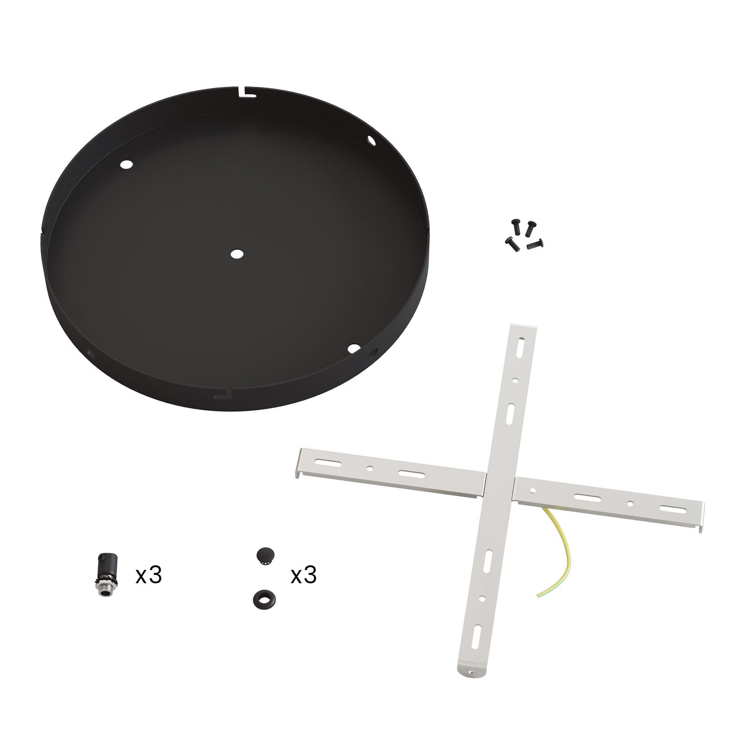Rosone rotondo in alluminio Ø 30 cm con staffa e cavo di messa a terra, con 3 fori frontali - Nero 3