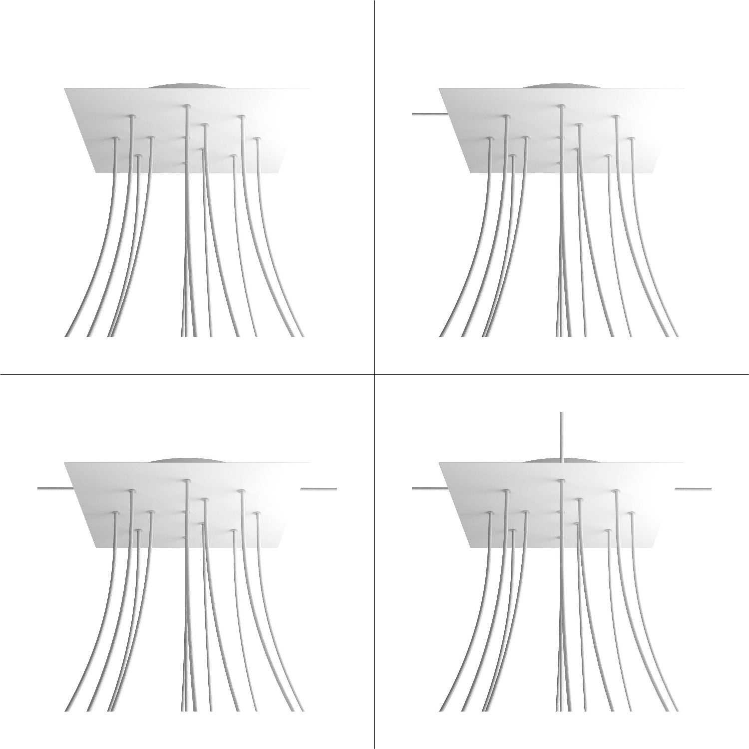 Rosone XXL Rose-One quadrato, 400 mm con 12 fori e 4 fori laterali - Dibond Acciaio satinato Bianco