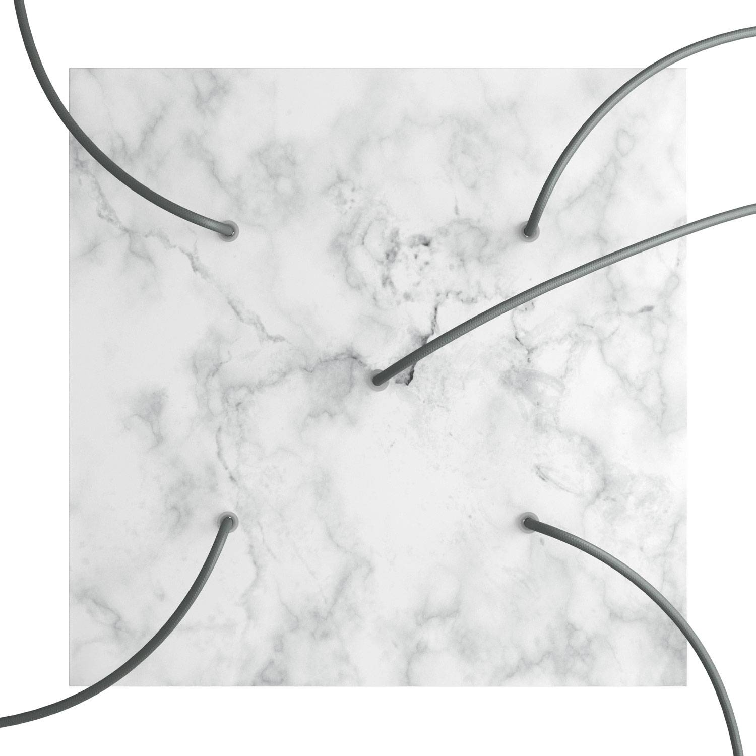 Rosone XXL Rose - One quadrato, 400 mm con 5 fori e 4 fori laterali - Marmo Carrara - Creative Cables