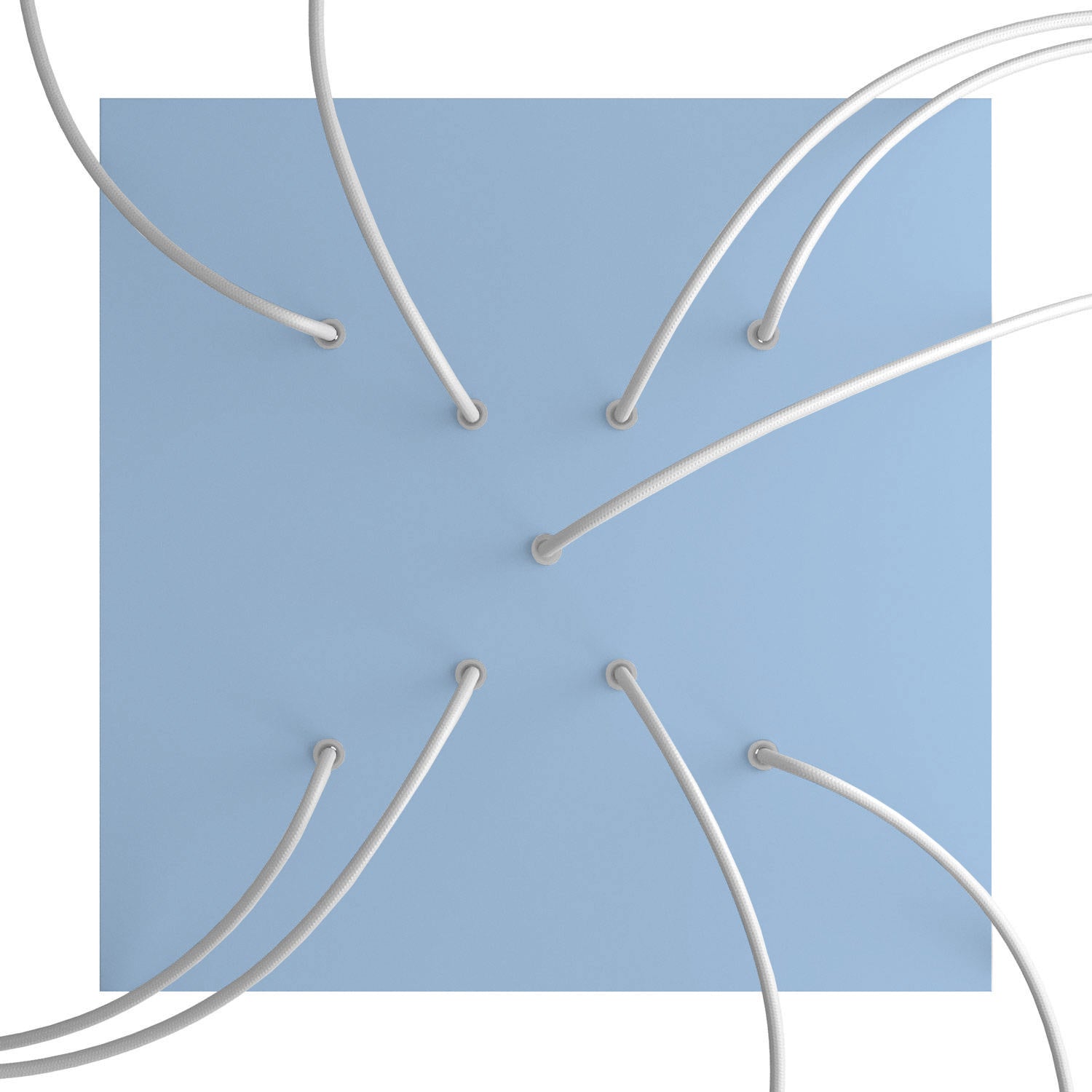 Rosone XXL Rose - One quadrato, 400 mm con 9 fori a X e 4 fori laterali - Blu carta da zucchero - Creative Cables