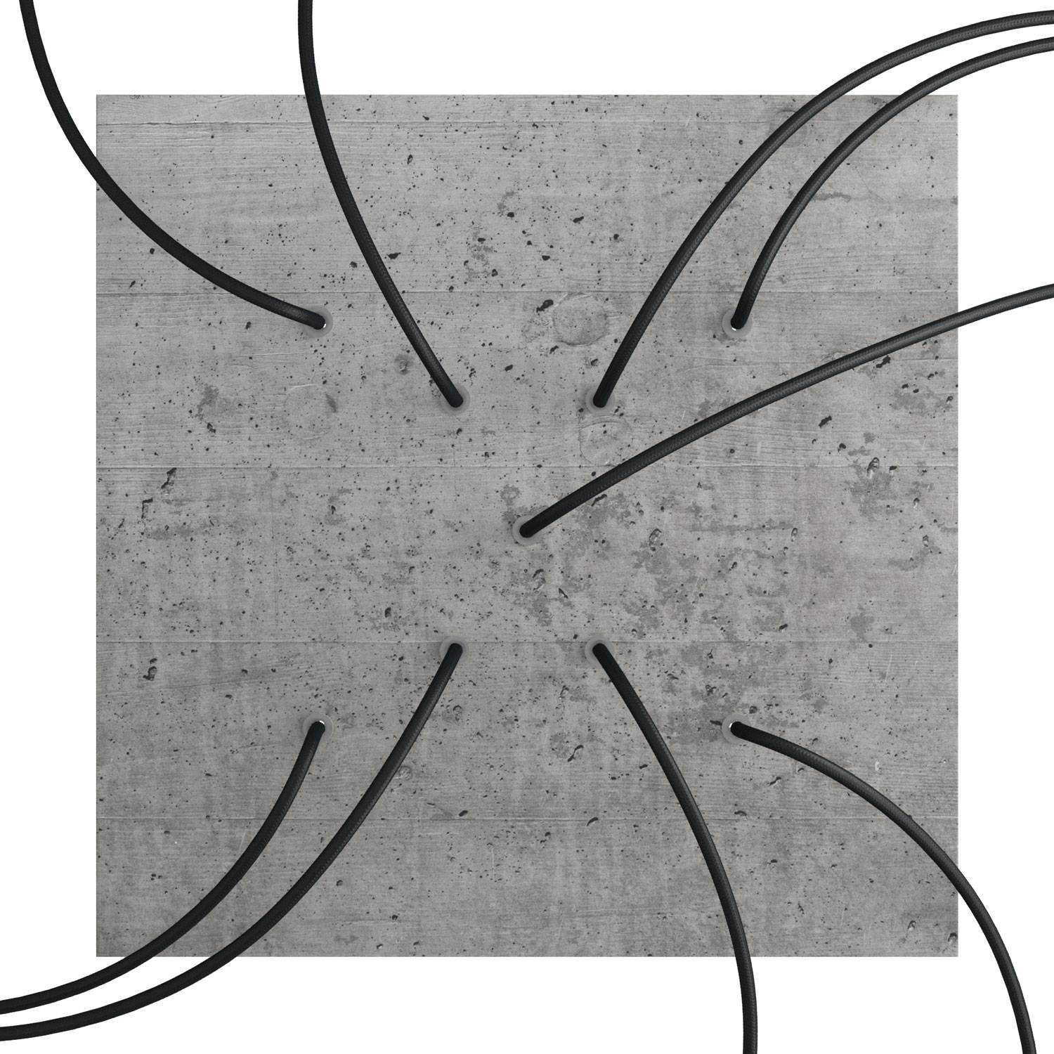 Rosone XXL Rose - One quadrato, 400 mm con 9 fori a X e 4 fori laterali - Cemento - Creative Cables