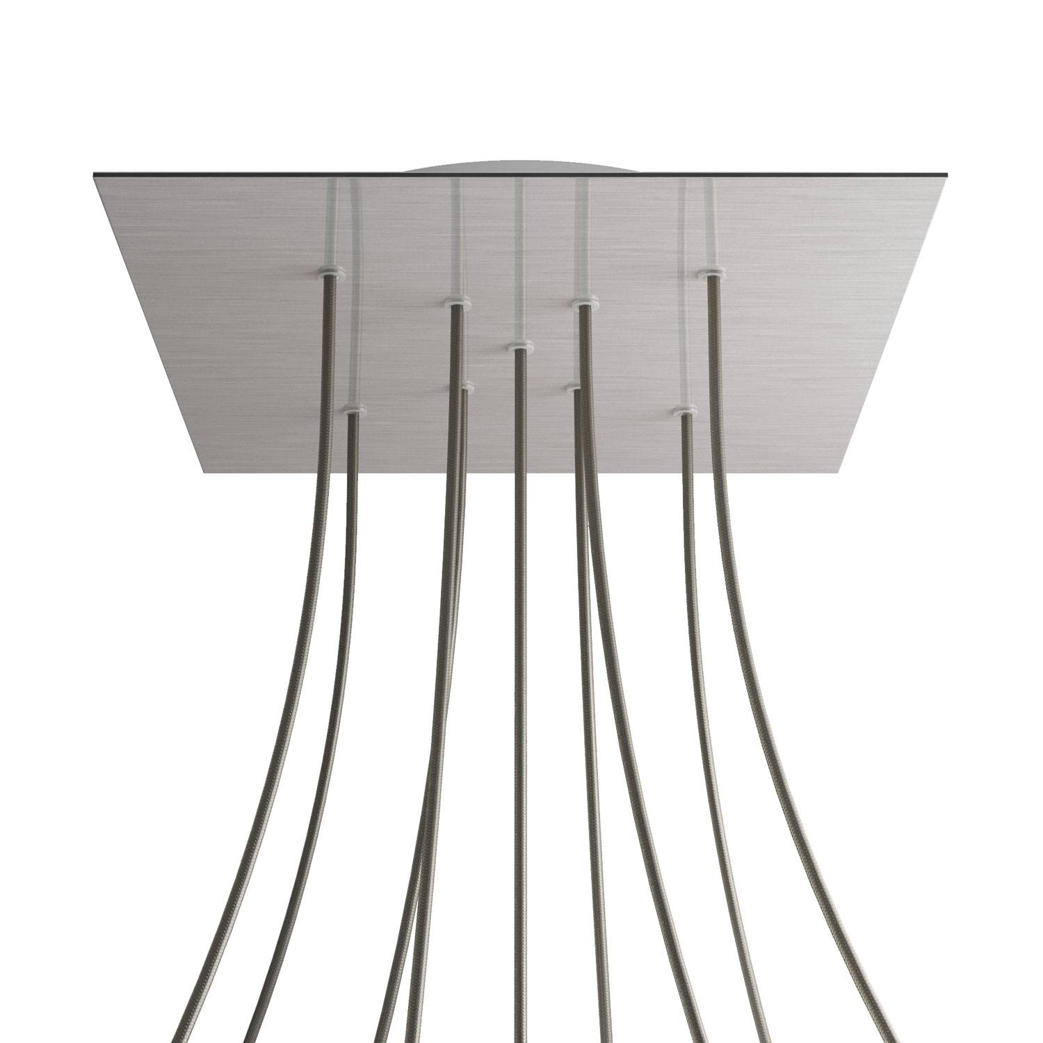 Rosone XXL Rose - One quadrato, 400 mm con 9 fori a X e 4 fori laterali - Dibond Acciaio satinato - Creative Cables