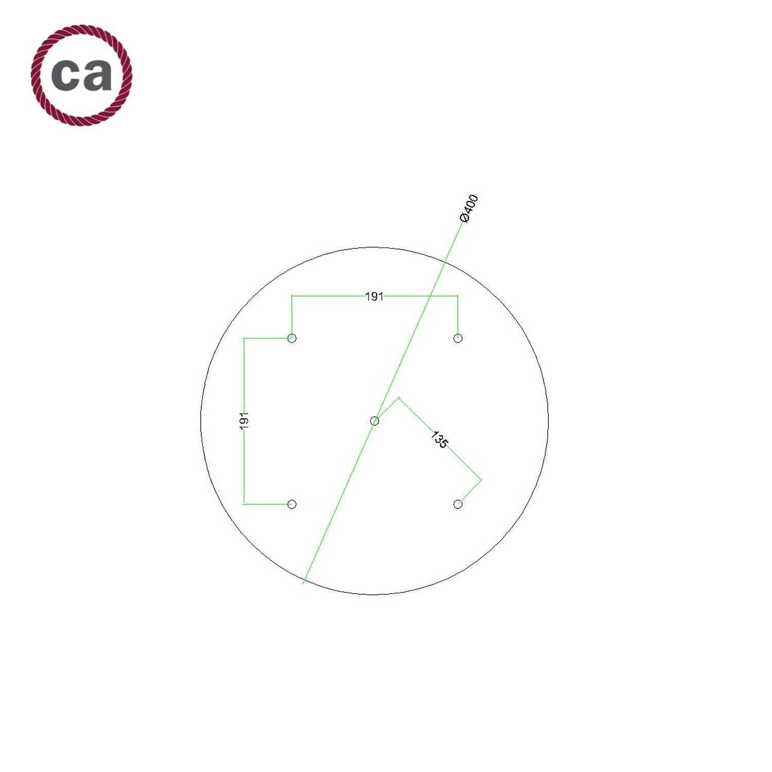 Rosone XXL Rose-One rotondo, diametro 400 mm con 5 fori e 4 fori laterali - Antracite Bianco