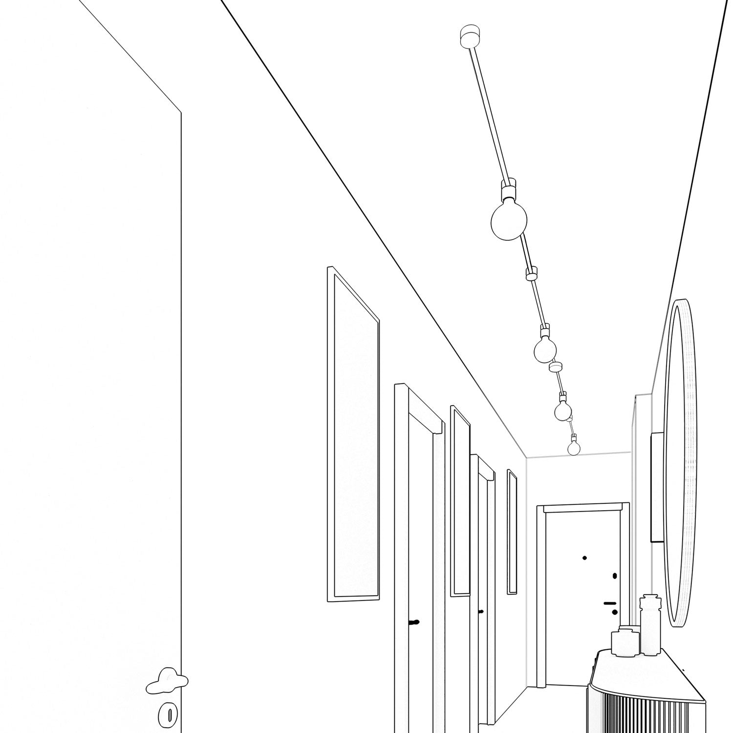 Sistema Filé Symmetric Kit - con cavo CM09 di 5 m per catenaria e 9 componenti in legno verniciato nero per interni