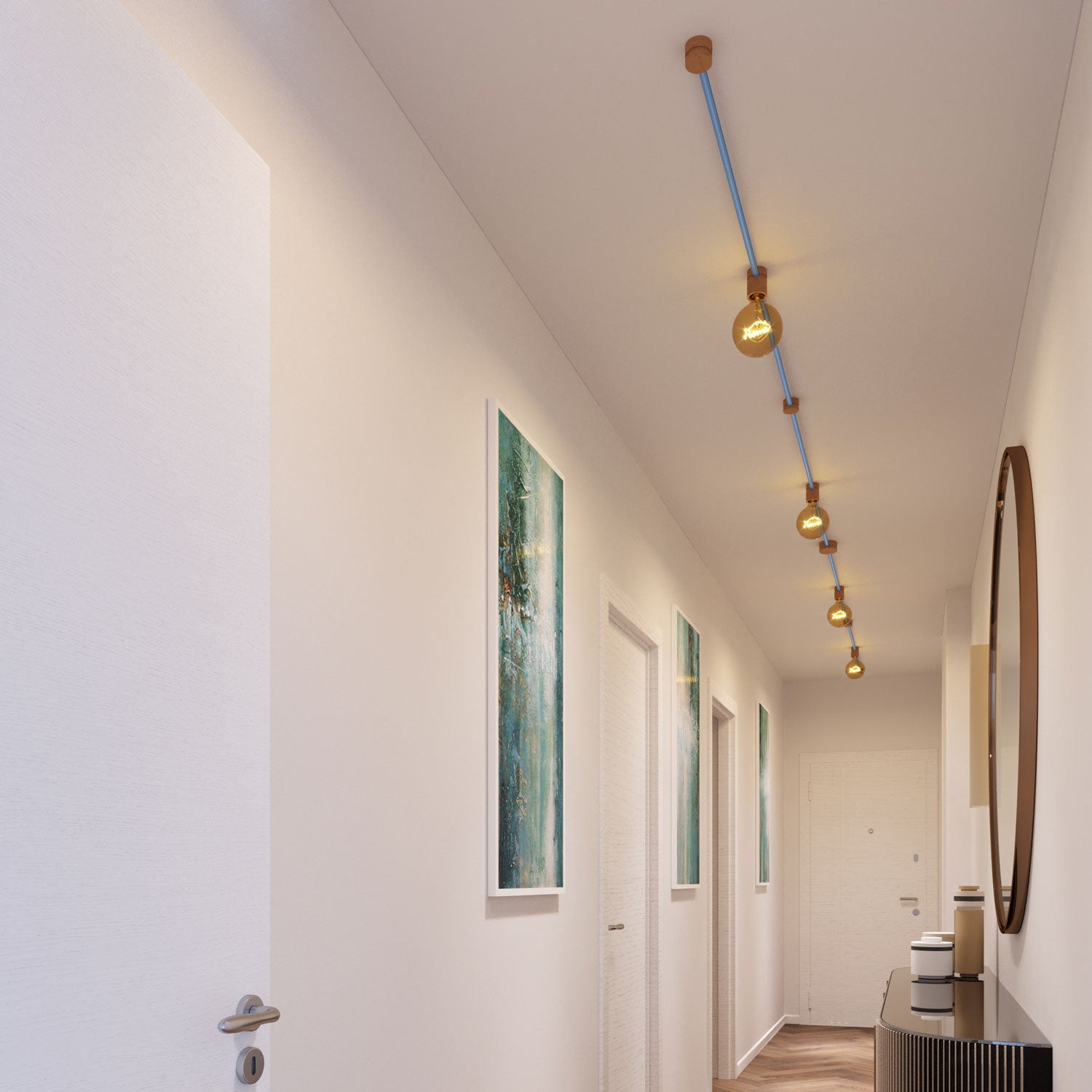 Sistema Filé Symmetric Kit - con cavo CM17 di 5 m per catenaria e 9 componenti in legno per interni