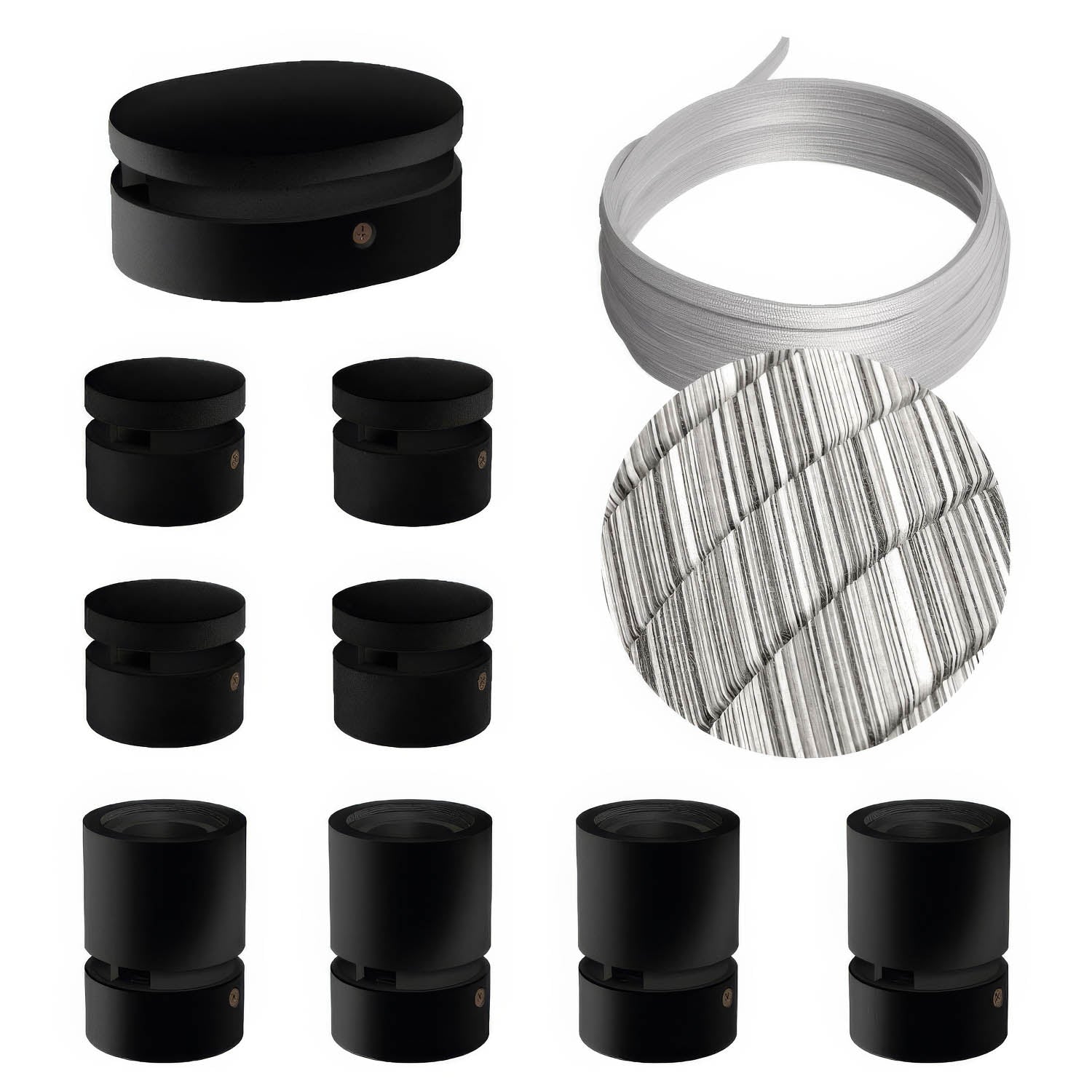 Sistema Filé Symmetric Kit - con cavo ECC37 di 5 m per catenaria e 9 componenti in legno verniciato nero per interni
