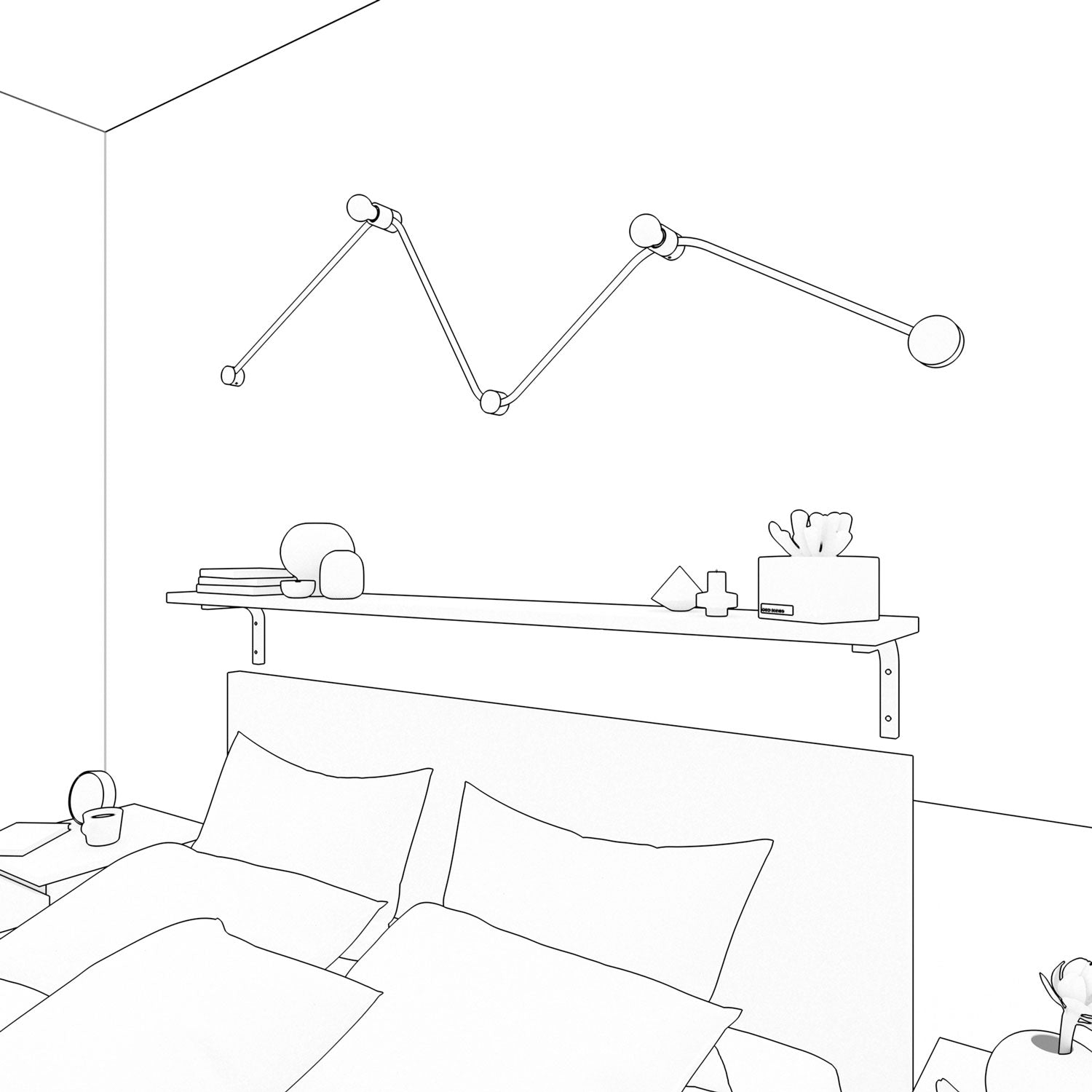 Sistema Filé Wiggle Kit - con cavo CM22 di 3 m per catenaria e 5 componenti in legno verniciato bianco per interni