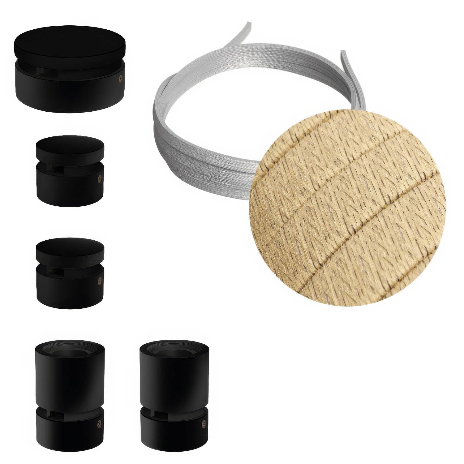 Sistema Filé Wiggle Kit - con cavo CN06 di 3 m per catenaria e 5 componenti in legno verniciato nero per interni