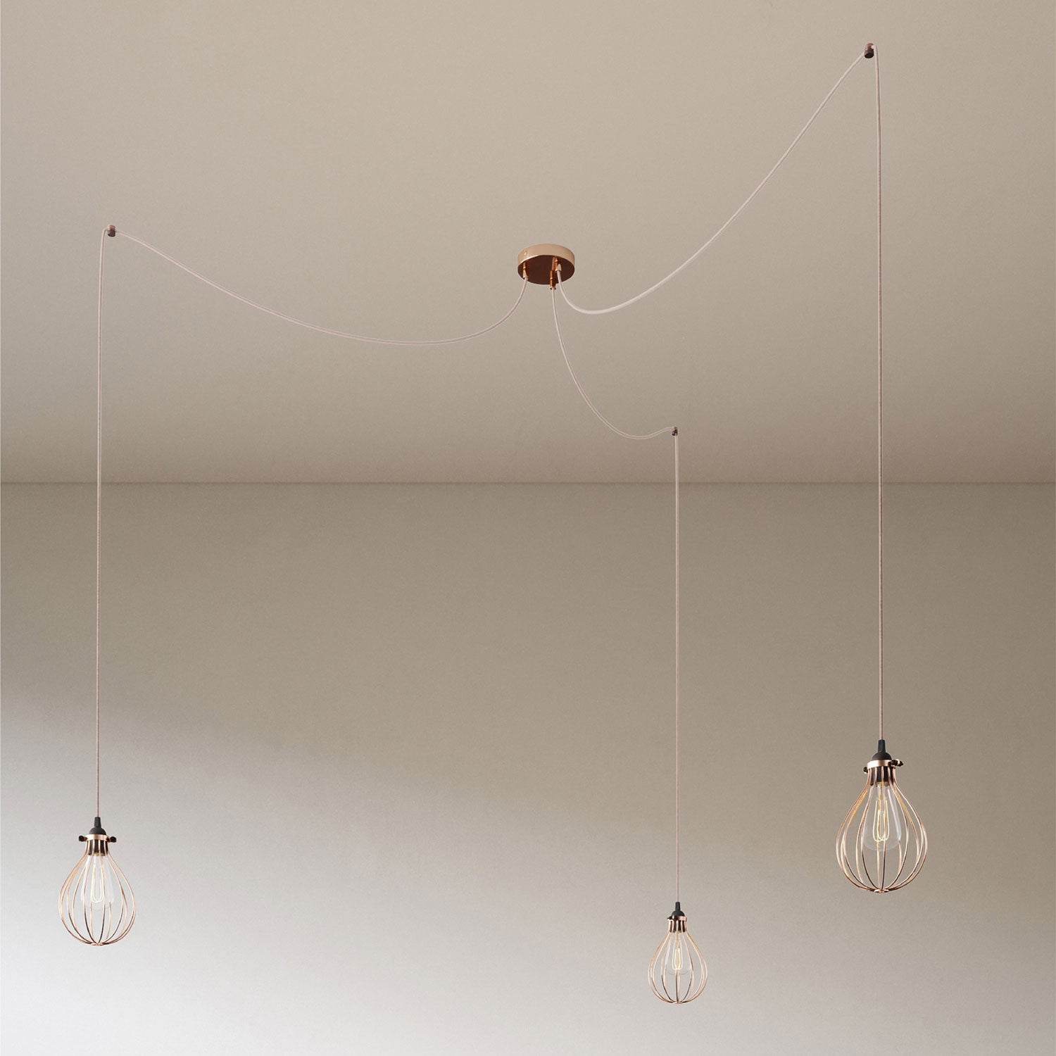 Spider - Lampada a sospensione multipla a 3 cadute con paralume Drop - Rame